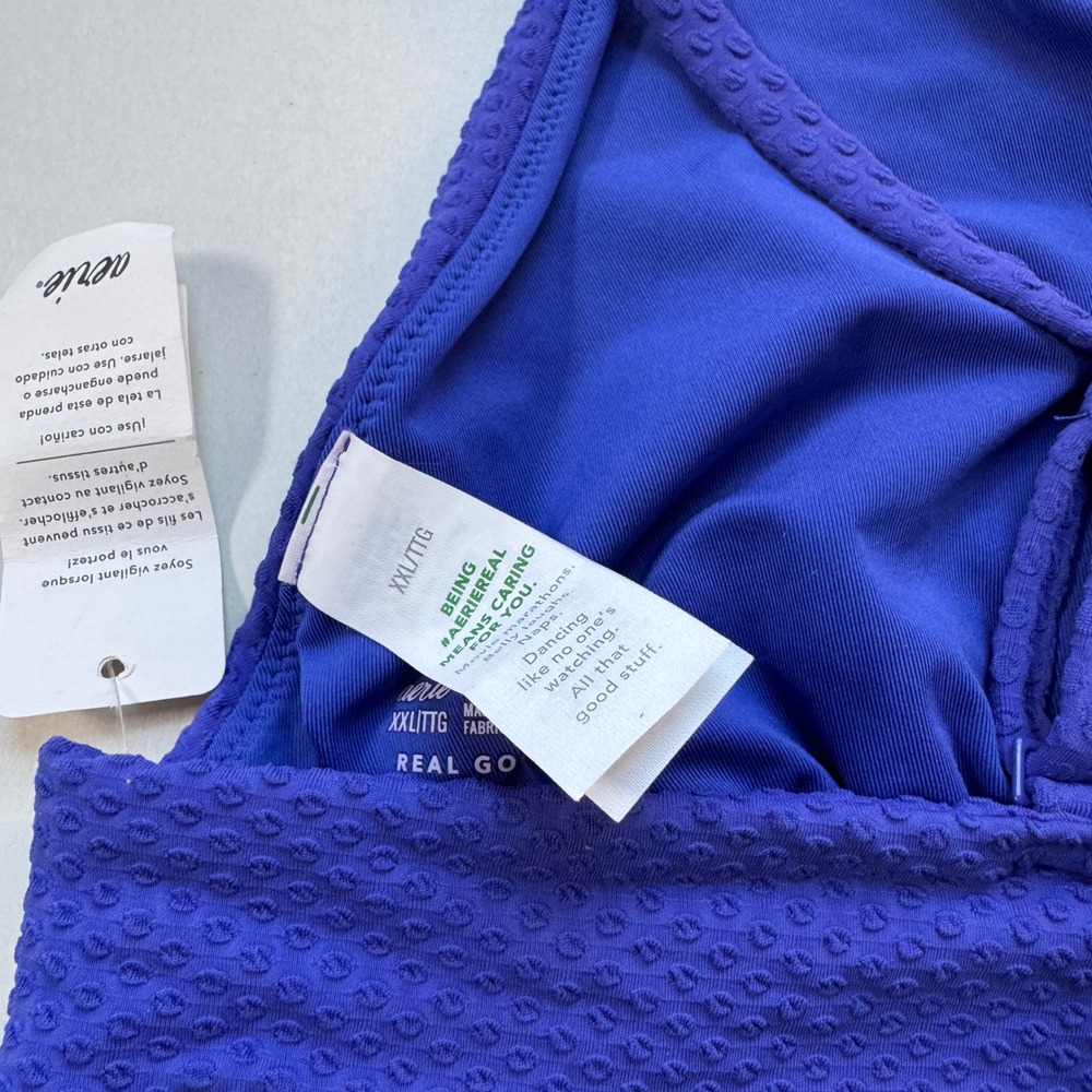 Aerie Real Good Blue Textured Wrap Triangle Bikini Top XXL‎ New With Tags - Picture 7 of 7